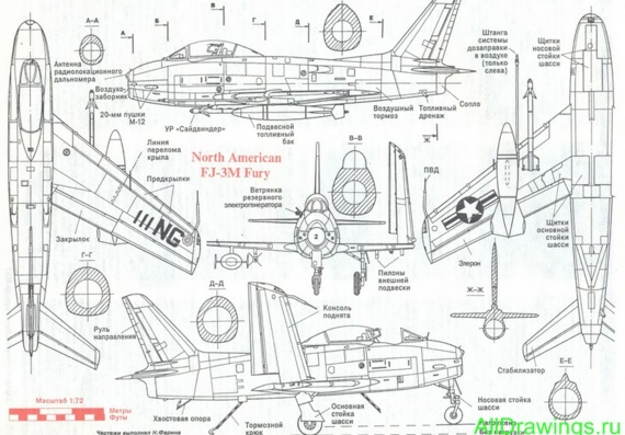 North American FJ-3 Fury чертежи (рисунки) самолета